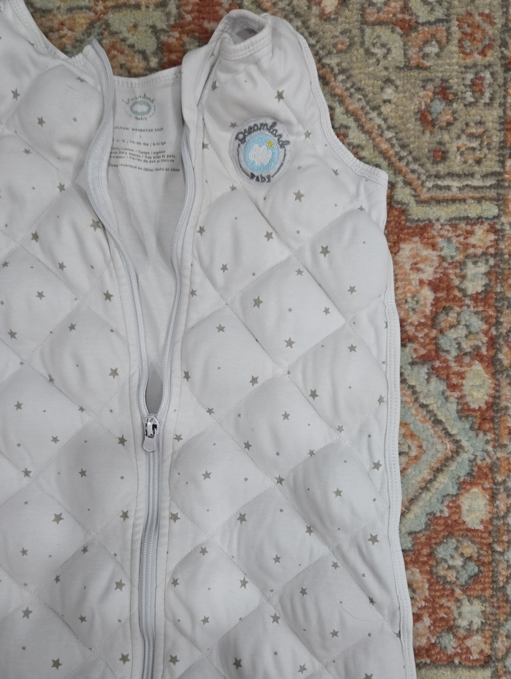 White Quilted Sleep Sack with Star Print - Comfortable Baby Wear - Picture 4 of 4